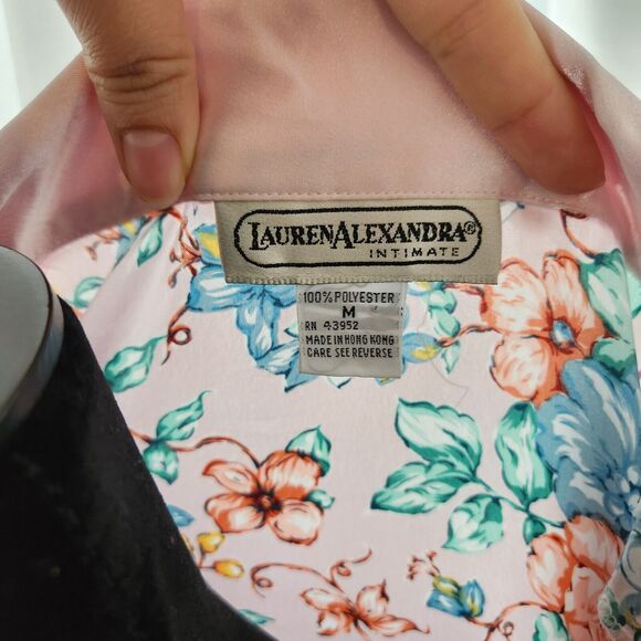Vintage Satin Nightgown Lauren Alexandra Intimates Floral Pearl Sleep Shirt Vtg - Picture 11 of 12